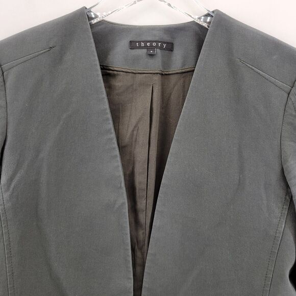 Theory Womens Blazer XS Gray Collarless Open Front Dark Academia Minimalist - Picture 2 of 9